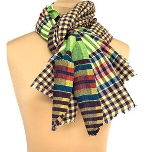 scarf shawl textile 29x61 India 4oz light cotton plaid multicolor handmade